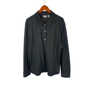 Chicos Womens Long Sleeve Button-Up Jacket Size 3 Black Rayon/Polyester Blend